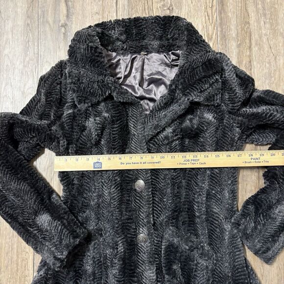 Free People Faux Fur Jacket Swing Coat Womens 0 Herringbone Soft Gray Black Rare - Picture 8 of 14